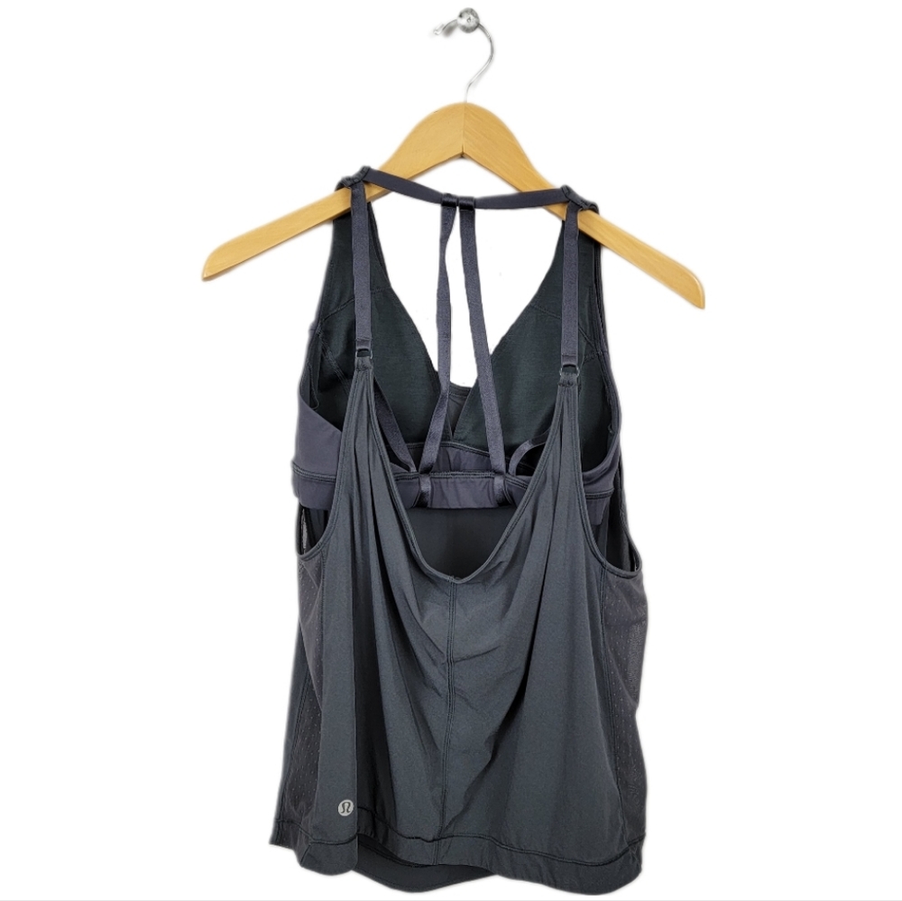 Lululemon Grey Built-in Bra Mesh Tank Top - Picture 6 of 8